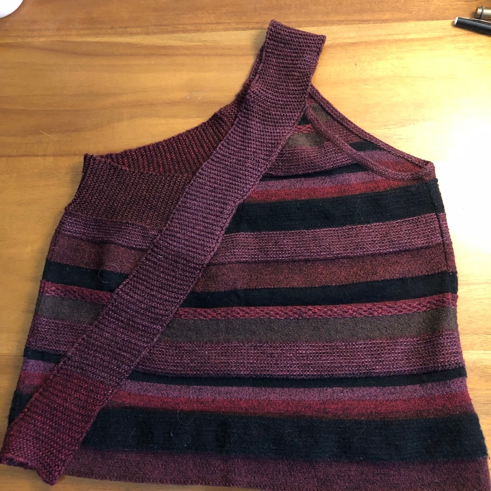 Sarah Pacini Burgundy and Black Off-the-Shoulder Sweater